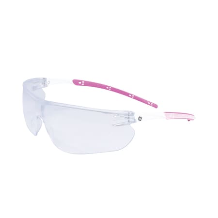 Ge Safety Glasses, Anti-Fog, Clear Lens, White/Pink Frame GE130CAF